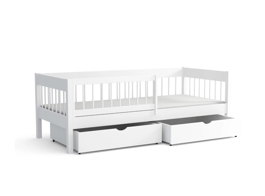 Detská posteľ z masívu borovice LUNARI so šuplíkmi - 200x90 cm - BIELA