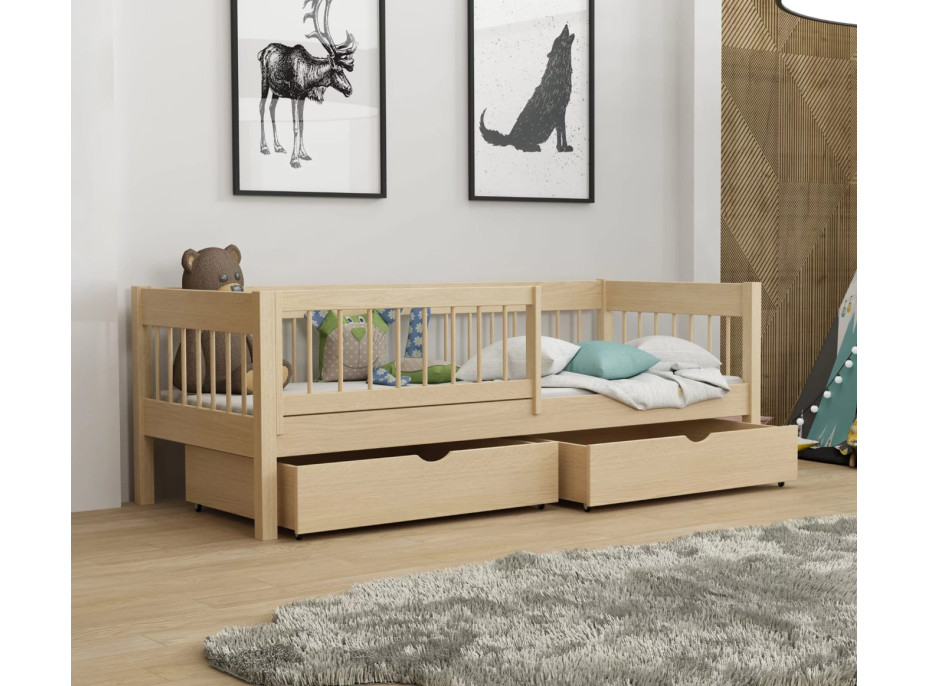 Detská posteľ z masívu borovice LUNARI so šuplíkmi - 200x90 cm - PRÍRODNÁ BOROVICA