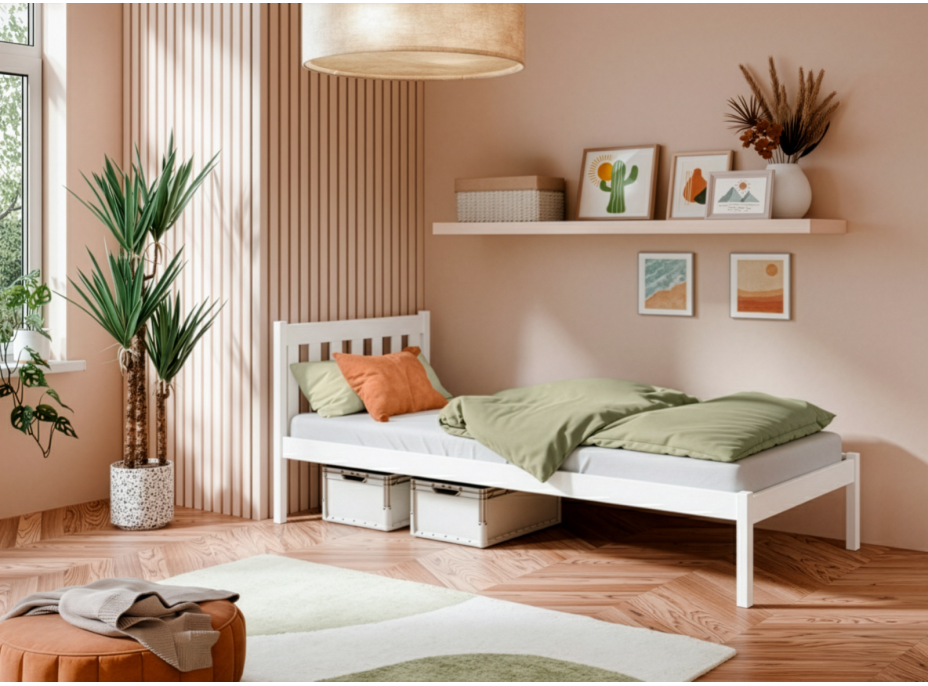 Detská posteľ z masívu borovice MARTIN - 200x90 cm - biela