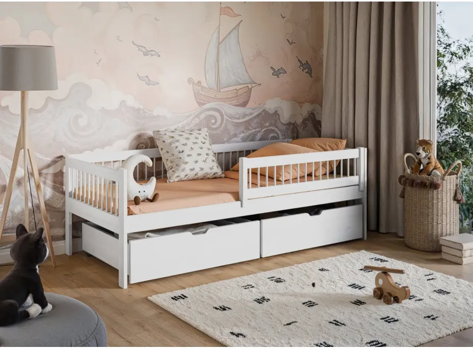 Detská posteľ z masívu EDI so šuplíkmi - 200x90 cm - BIELA