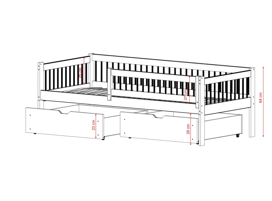 Detská posteľ z masívu EDI so šuplíkmi - 200x90 cm - BIELA