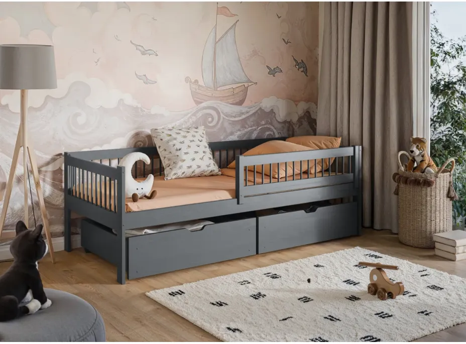 Detská posteľ z masívu EDI so šuplíkmi - 200x90 cm - GRAFITOVÁ