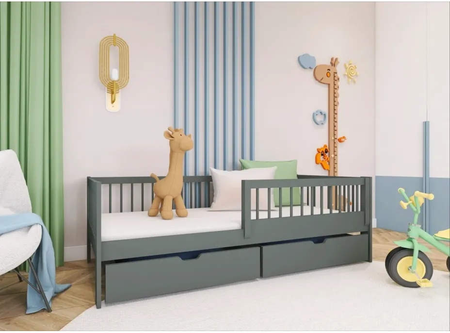 Detská posteľ z masívu EDI so šuplíkmi - 200x90 cm - GRAFITOVÁ