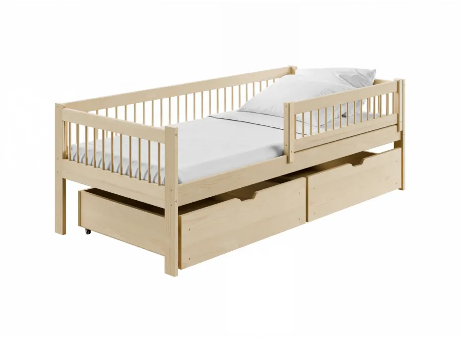 Detská posteľ z masívu EDI so šuplíkmi - 200x90 cm - PRÍRODNÁ BOROVICA