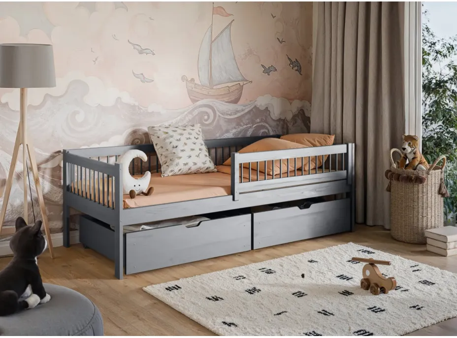 Detská posteľ z masívu EDI so šuplíkmi - 200x90 cm - ŠEDÁ