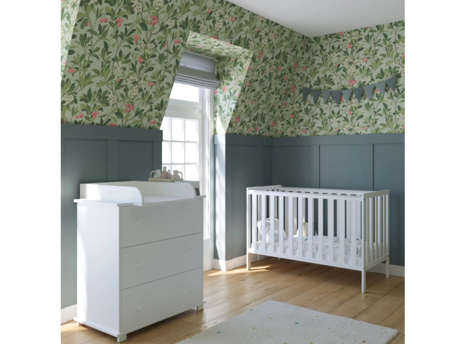 Detská postieľka so šuplíkom LITTLE BAMBI 120x60 cm - BIELA