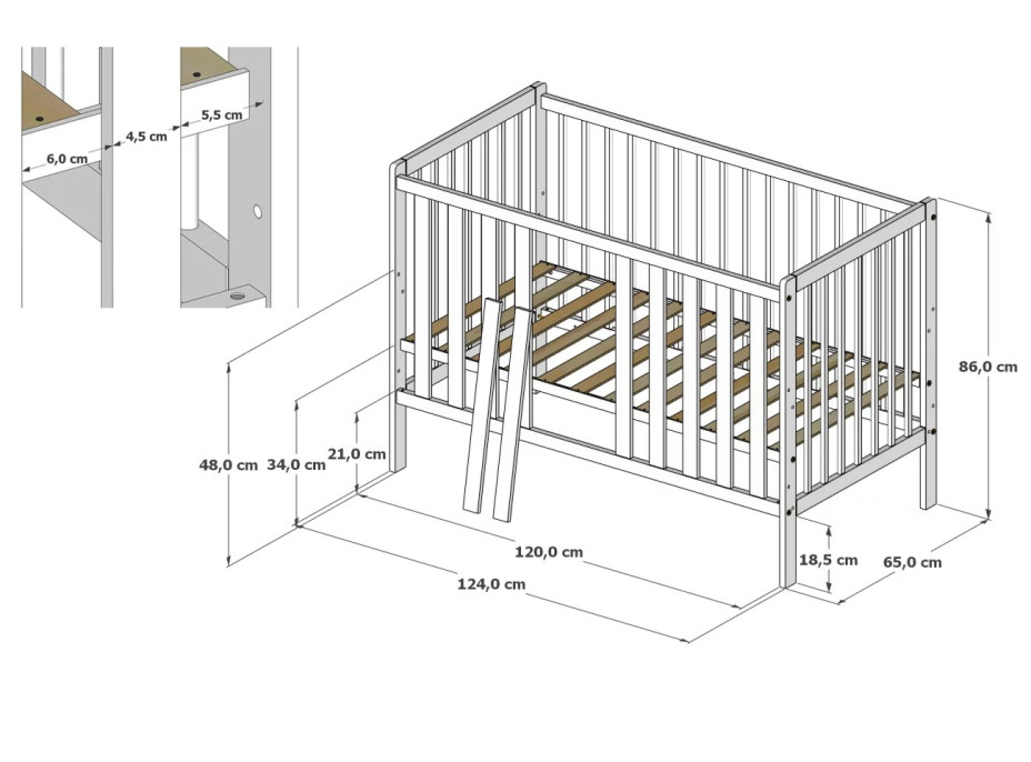 Detská postieľka so šuplíkom LITTLE BAMBI 120x60 cm - BIELA