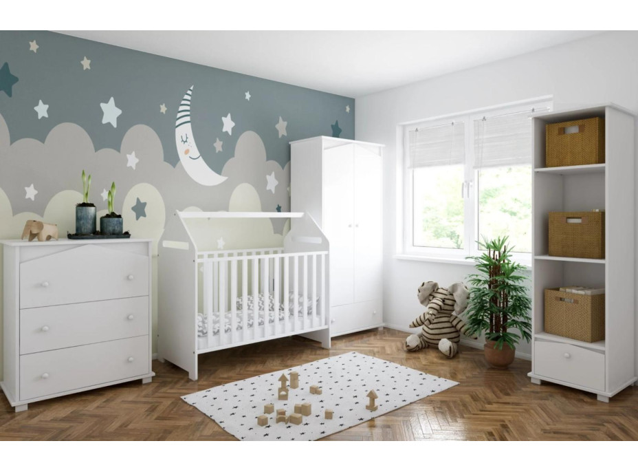 Detská postieľka so šuplíkom LITTLE HOUSE 120x60 cm - BIELA