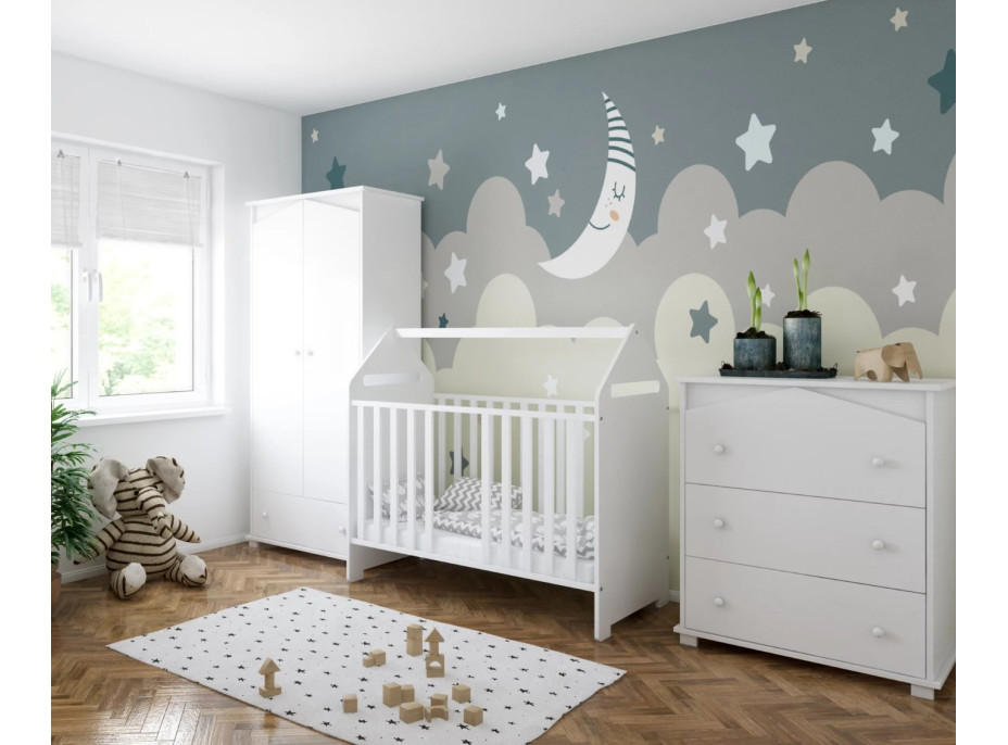 Detská postieľka so šuplíkom LITTLE HOUSE 120x60 cm - BIELA