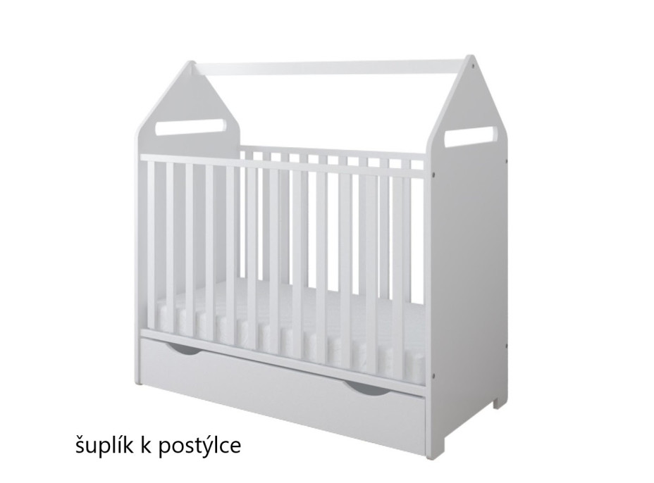 Detská postieľka so šuplíkom LITTLE HOUSE 120x60 cm - BIELA