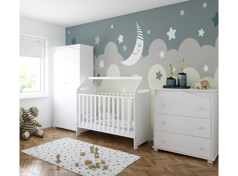 Detská postieľka so šuplíkom LITTLE HOUSE 120x60 cm - BIELA