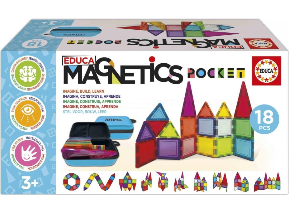 EDUCA Magnetická stavebnica Magnetics v puzdre 18 dielikov