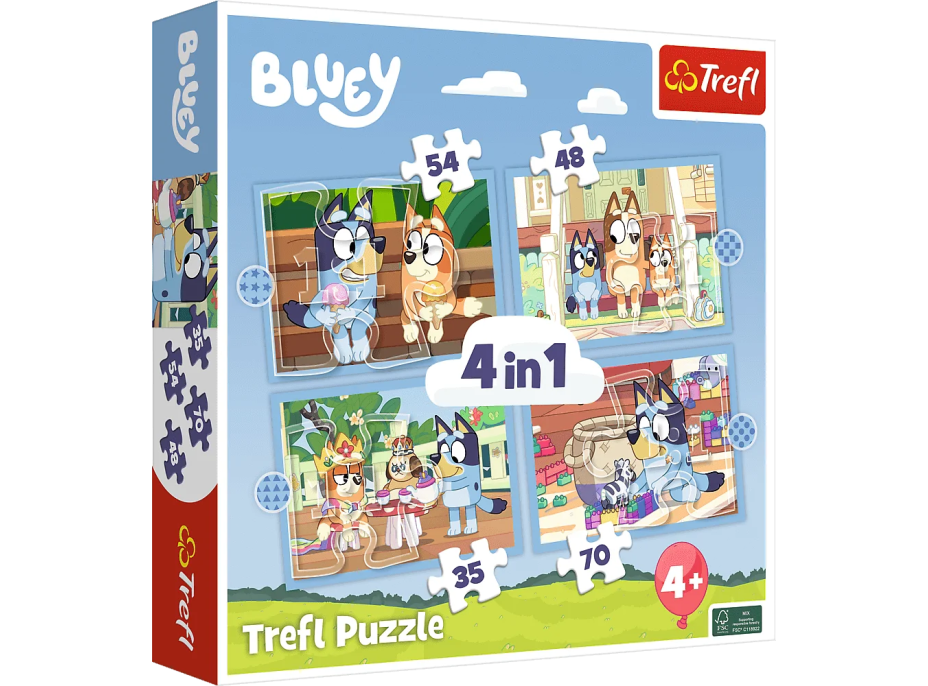 TREFL Puzzle Bluey: Bluey a priatelia 4v1 (35,48,54,70 dielikov)