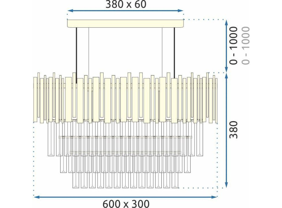 Stropné krištáľové svietidlo ROCK long - 60x30 cm - zlaté