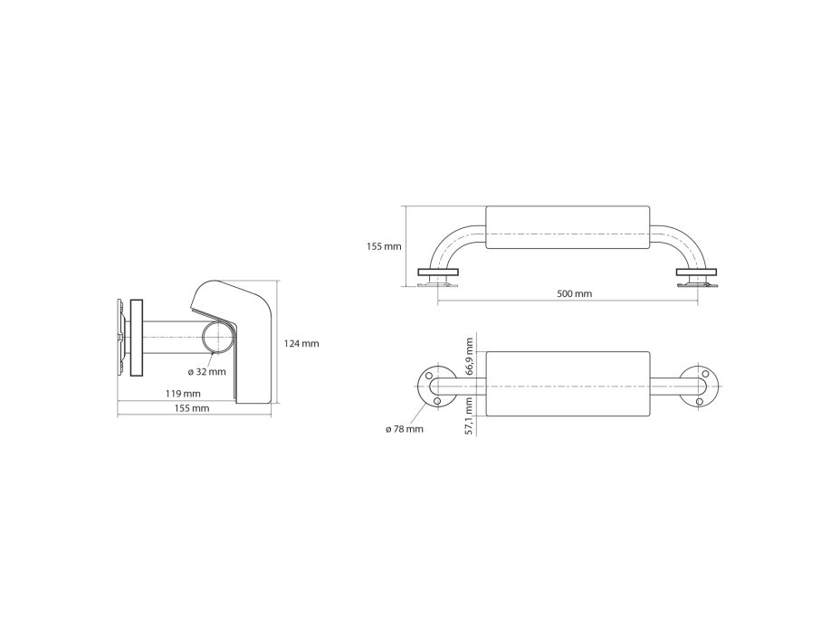 Sapho HANDICAP madlo s chrbtovou opierkou, 500mm, nerez lesk XH575