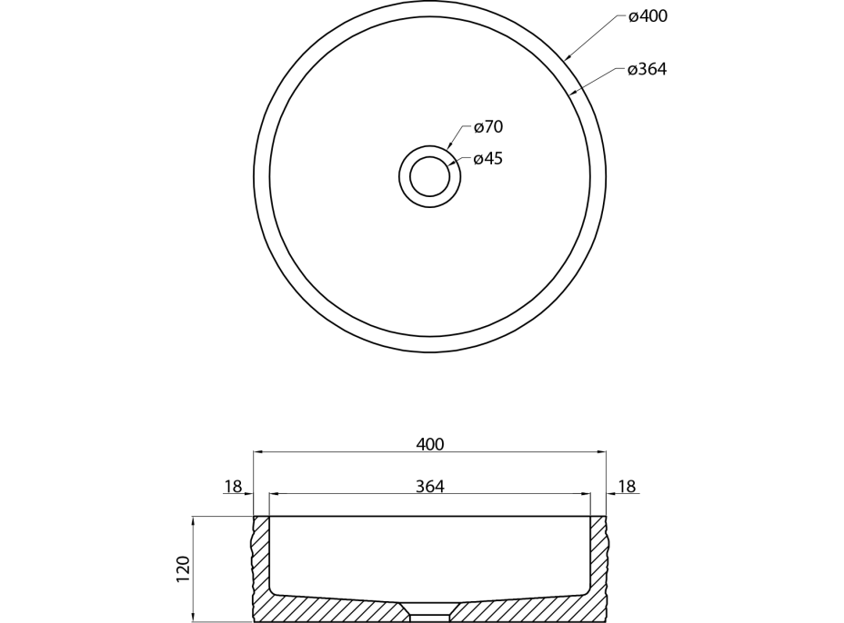 Sapho ISPIR betónové umývadlo vrátane výpuste, 40cm, čierny granit AR476