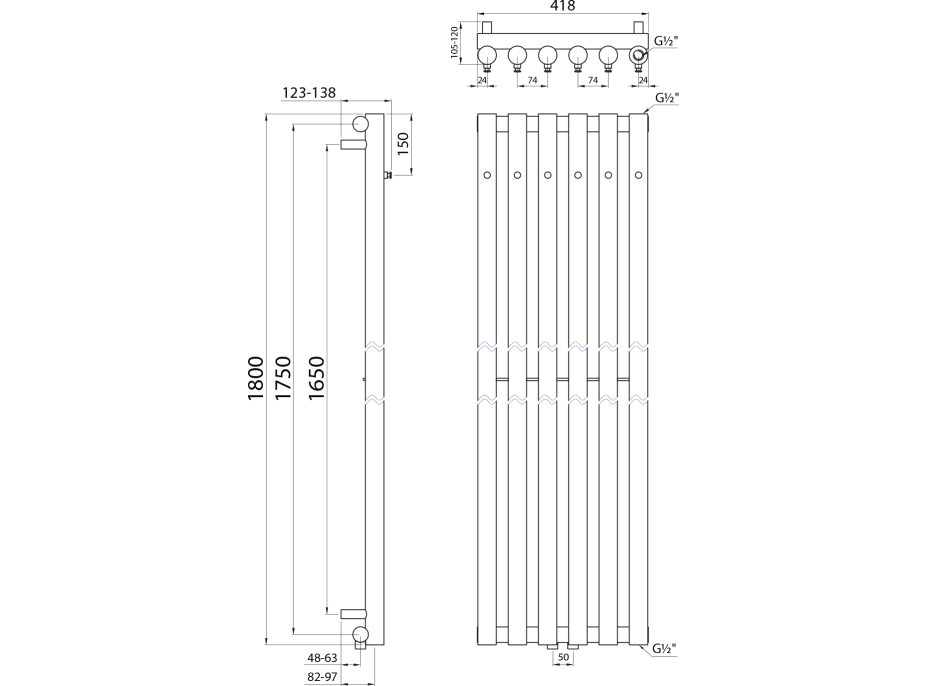 Sapho PILON vykurovacie teleso 418x1800mm, so šiestimi háčikmi pre uterák, chróm IZ130T