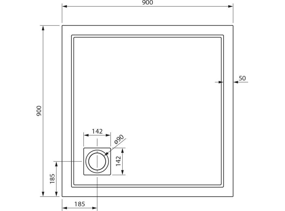 Gelco XENA sprchová vanička z liateho mramoru, štvorec 90x90cm, biela HX009
