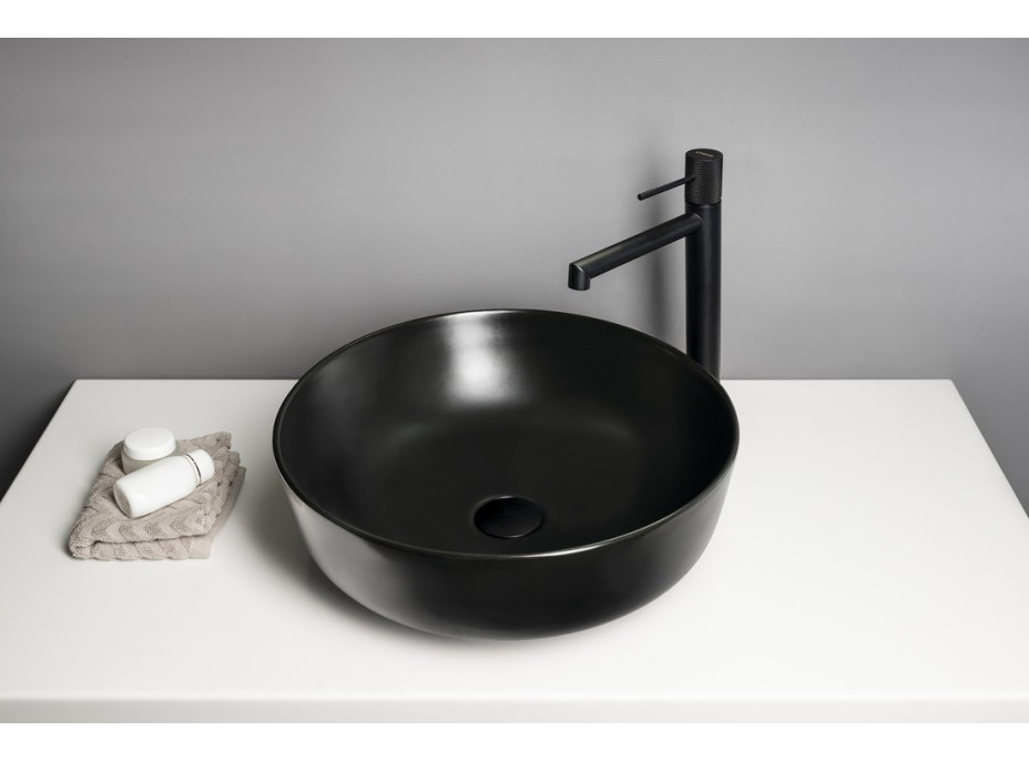 Sapho RONDEA keramické umývadlo na dosku Ø 41cm, čierna mat AR445B
