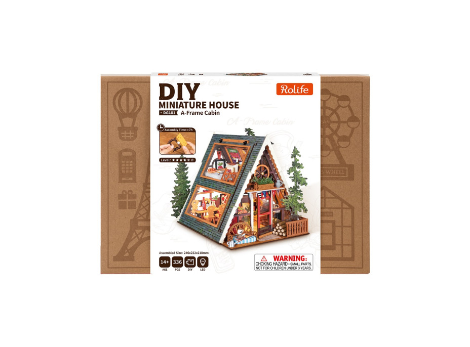 RoboTime 3D drevená skladačka Miniatúra domčeka Útulná lesná chata
