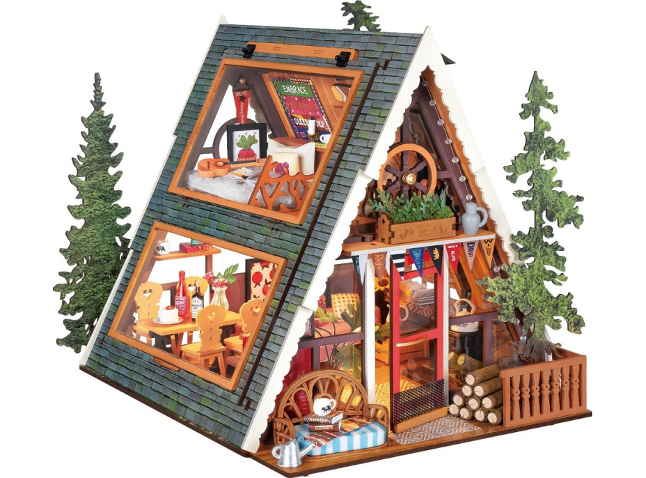 RoboTime 3D drevená skladačka Miniatúra domčeka Útulná lesná chata