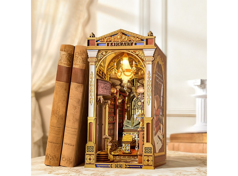 RoboTime 3D skladačka Zarážka na knihy Miniatúra domčeka Knižnica divov