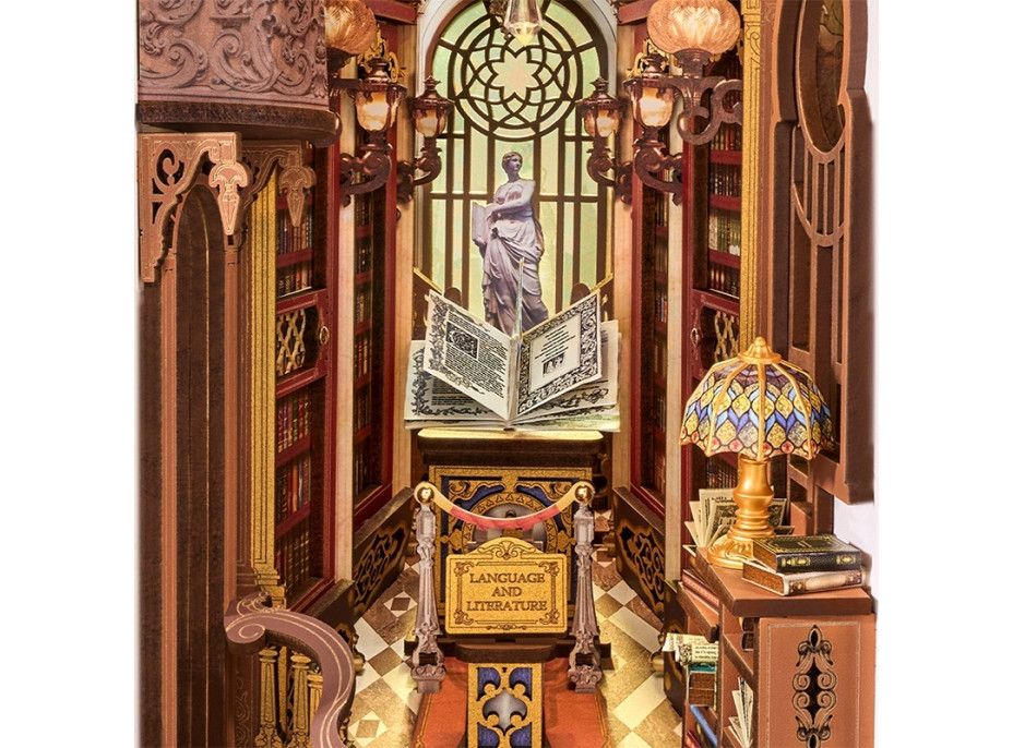 RoboTime 3D skladačka Zarážka na knihy Miniatúra domčeka Knižnica divov