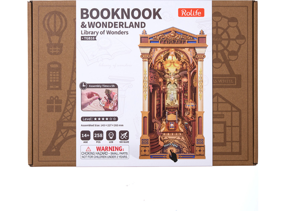 RoboTime 3D skladačka Zarážka na knihy Miniatúra domčeka Knižnica divov