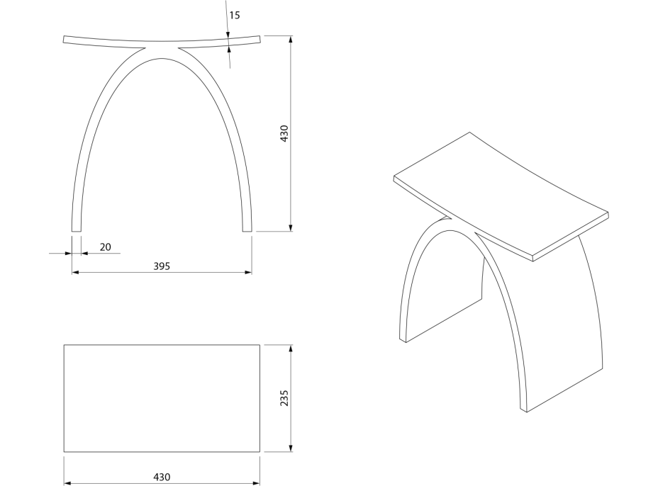 Sapho KORAL kúpeľňová stolička 43x43x23,5cm, solid surface, biela mat WF434