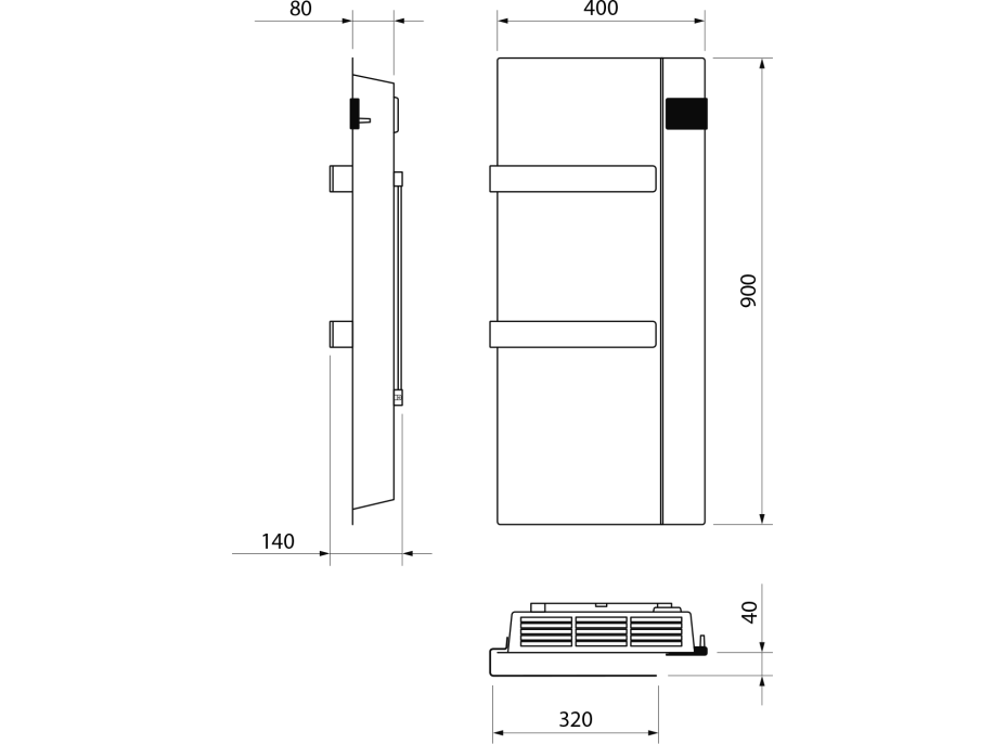 Sapho ONSEN EVO elektrické vykurovacie teleso 400x900mm, 1000 W, antracit ONS10011