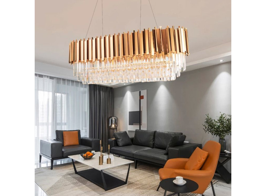 Stropné krištáľové svietidlo ROCK long - 60x30 cm - zlaté