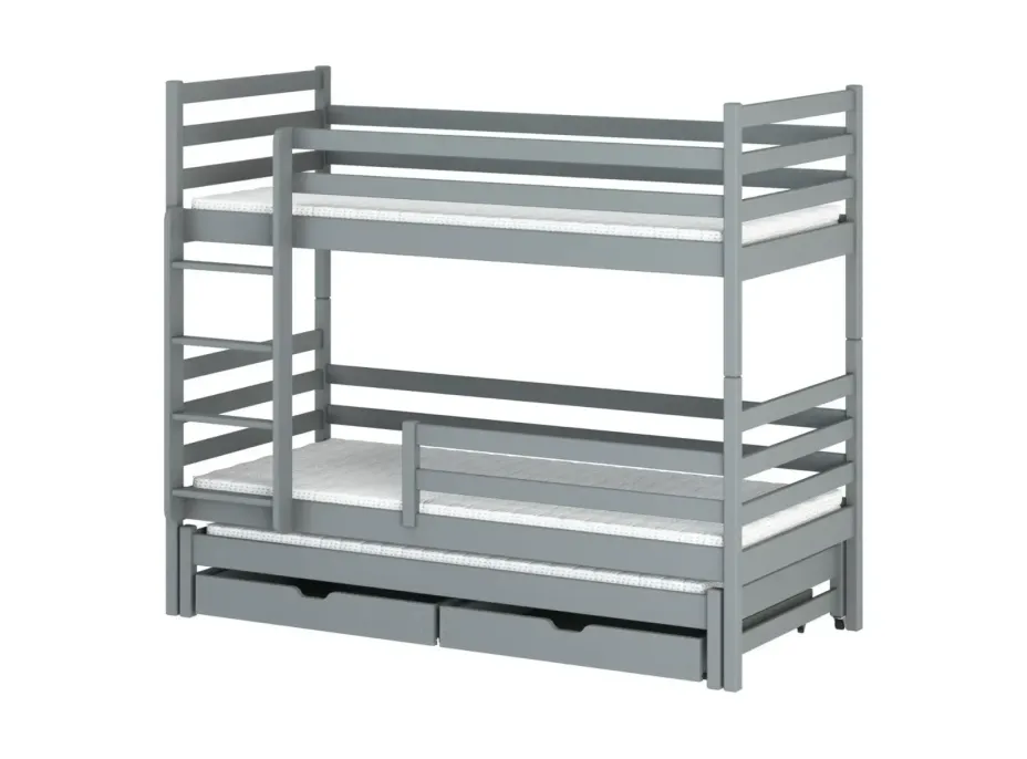 Detská poschodová posteľ z masívu borovice LUKÁŠ s prístelkou a šuplíkmi - 200x90 cm - ŠEDÁ