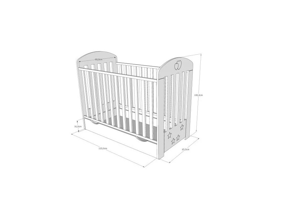 Detská postieľka so šuplíkom LITTLE SISI 120x60 cm - BIELA