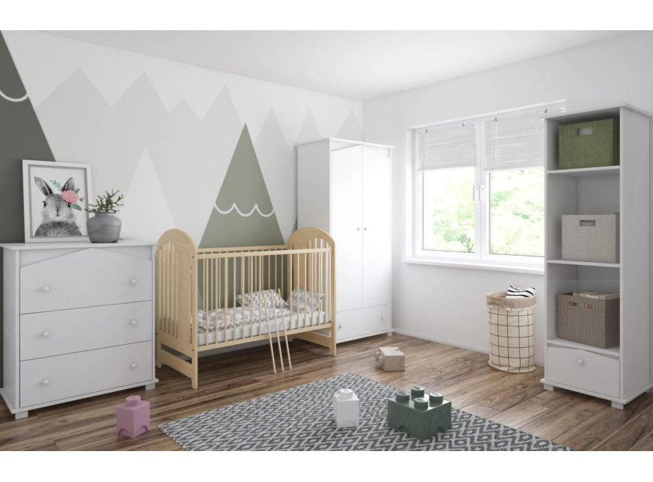 Detská postieľka so šuplíkom LITTLE TIMON 120x60 cm - PRÍRODNÁ BOROVICA