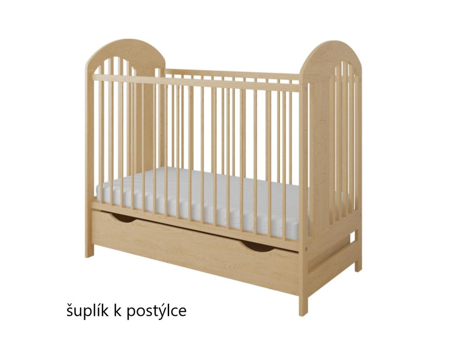 Detská postieľka so šuplíkom LITTLE TIMON 120x60 cm - PRÍRODNÁ BOROVICA