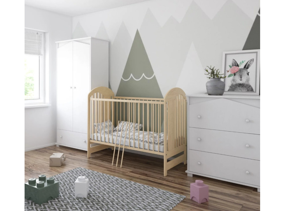 Detská postieľka so šuplíkom LITTLE TIMON 120x60 cm - PRÍRODNÁ BOROVICA