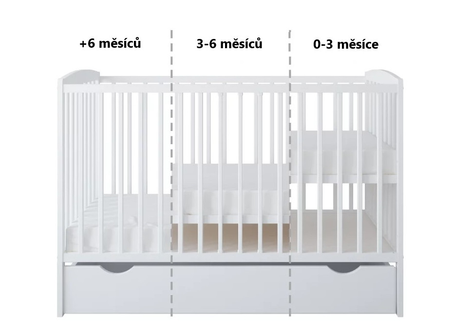 Detská postieľka so šuplíkom LITTLE TIMON 120x60 cm - BIELA