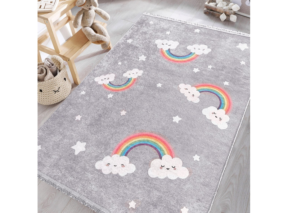 Detský kusový koberec HONOR New - Dúha - šedý