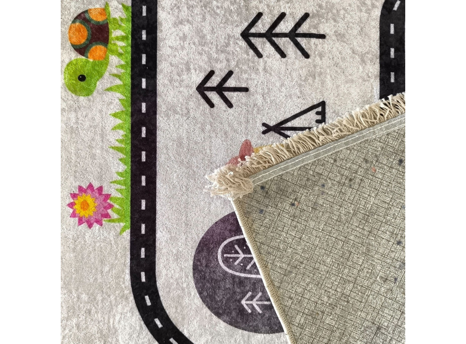 Detský kusový koberec HONOR New - Putovanie za zvieratkami - šedý