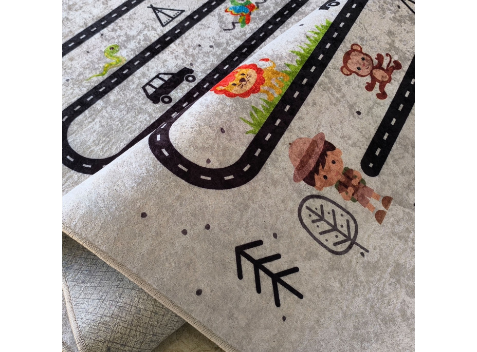 Detský kusový koberec HONOR New - Putovanie za zvieratkami - šedý