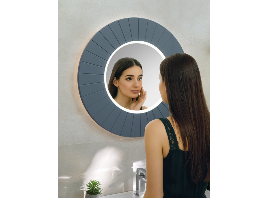 Sapho LUMIRO STRIP okrúhle zrkadlo s LED osvetlením v ráme ø 75cm, siena LR750-4242S