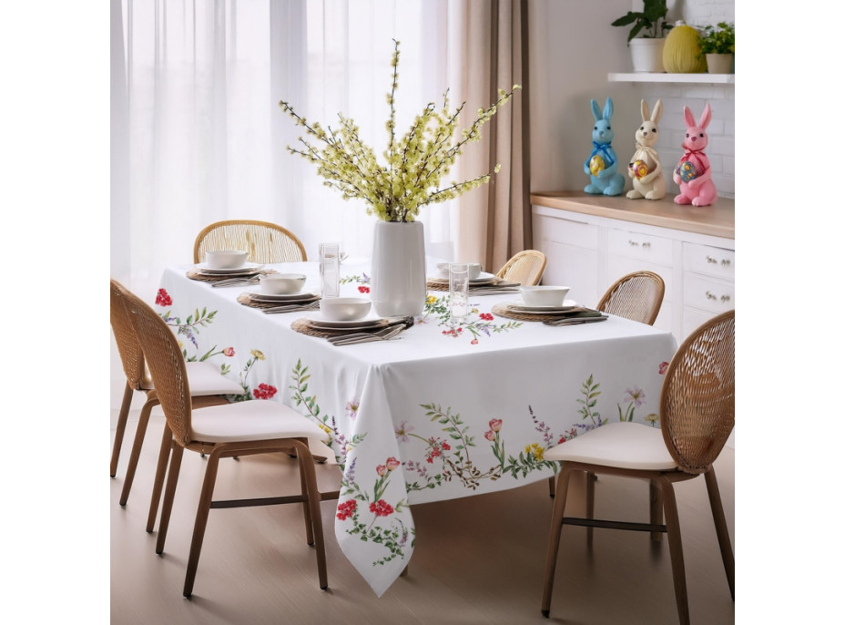 Veľkonočný obrus BLISS Kvety - 130x180 cm - biely