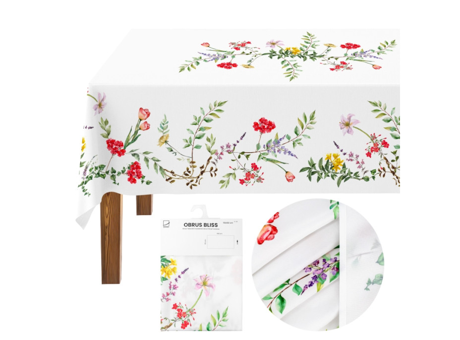 Veľkonočný obrus BLISS Kvety - 130x180 cm - biely