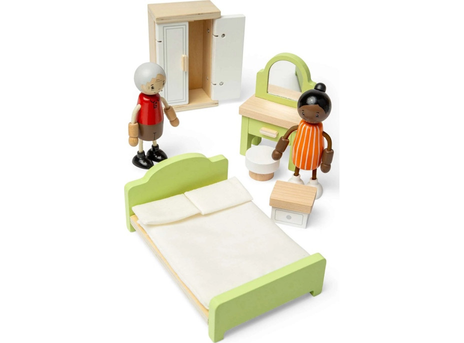 Bigjigs Toys Drevený nábytok do domčeka pre bábiky Spálňa