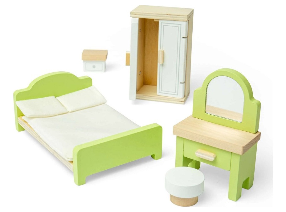 Bigjigs Toys Drevený nábytok do domčeka pre bábiky Spálňa