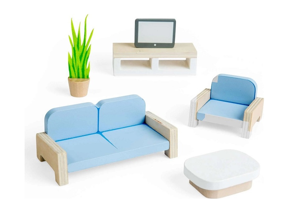 Bigjigs Toys Drevený nábytok do domčeka pre bábiky Obývacia izba