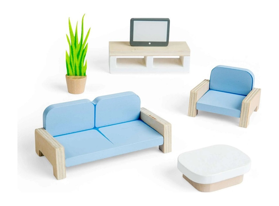 Bigjigs Toys Drevený nábytok do domčeka pre bábiky Obývacia izba