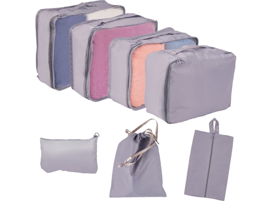 Organizéry do kufra - cestovná sada 7 kusov doplnkov - šedá