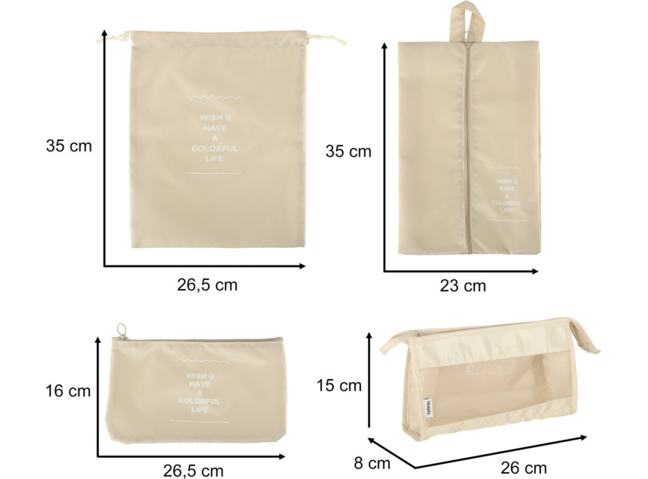 Organizéry do kufra - cestovná sada 8 kusov doplnkov - béžová