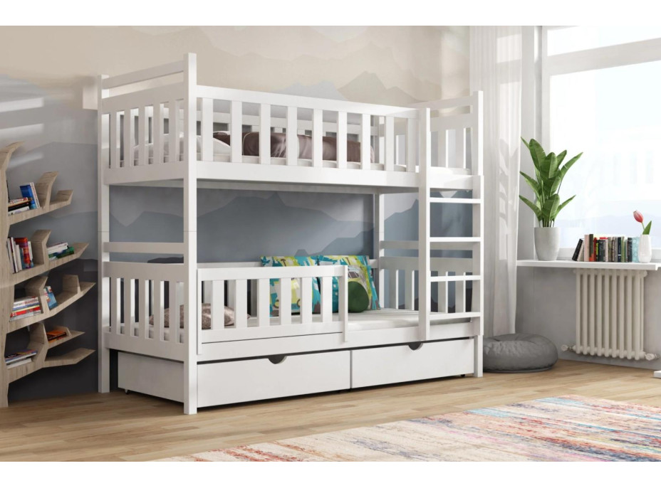 Detská poschodová posteľ z masívu borovice KAREL so šuplíkmi - 200x90 cm